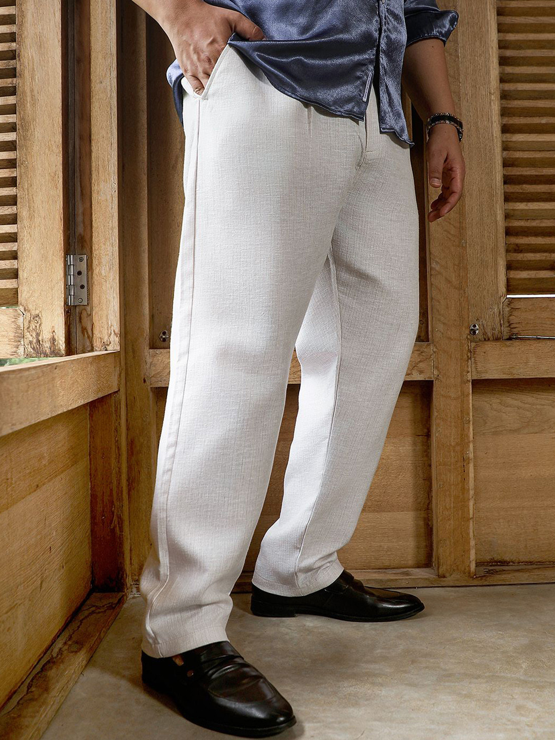 Instafab Plus Men Comfort Relaxed Fit Cigarette Trousers