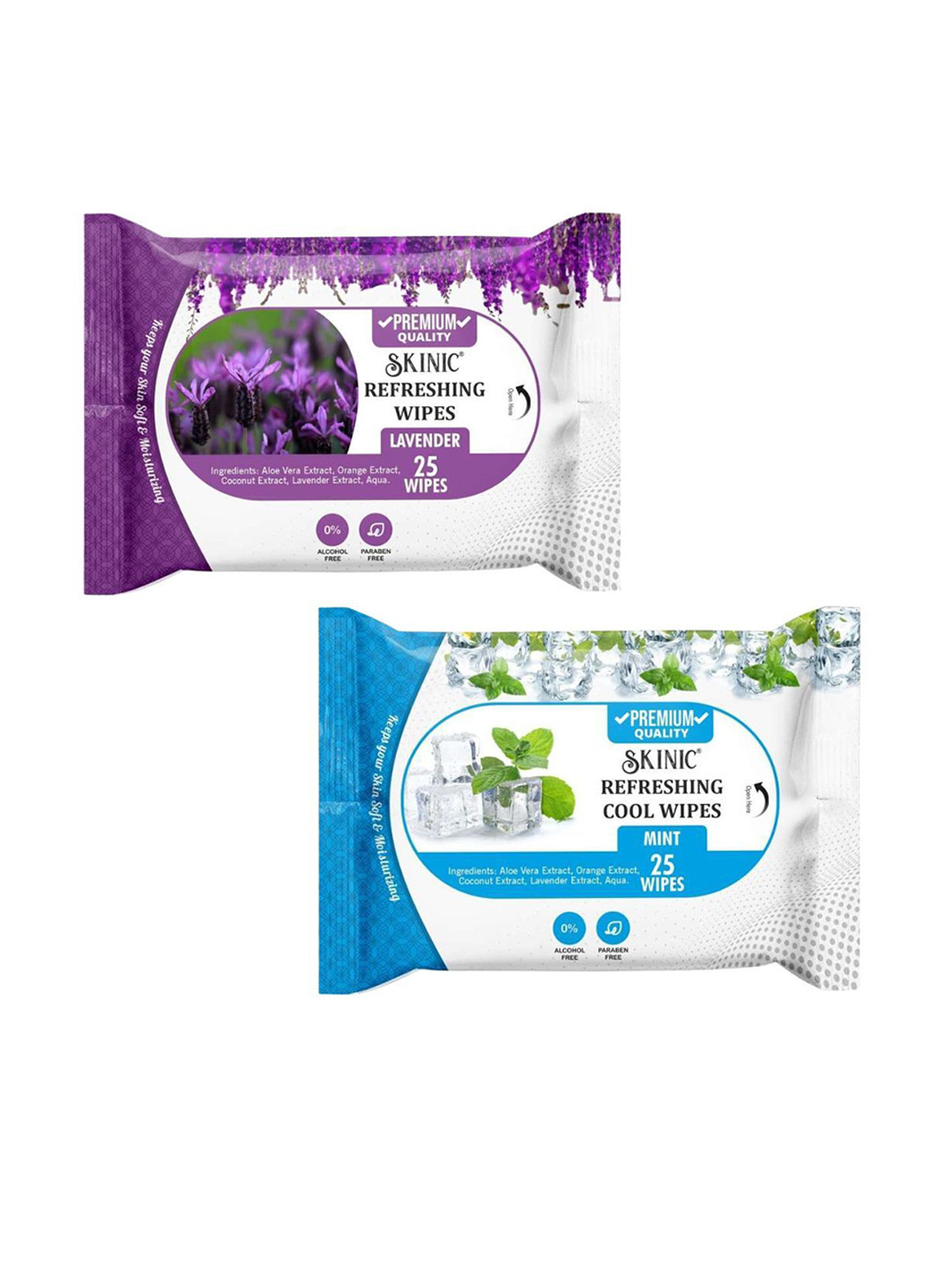SKINIC Set Of 2 Lavender & Mint Wet Wipes- 25 Wipes Each