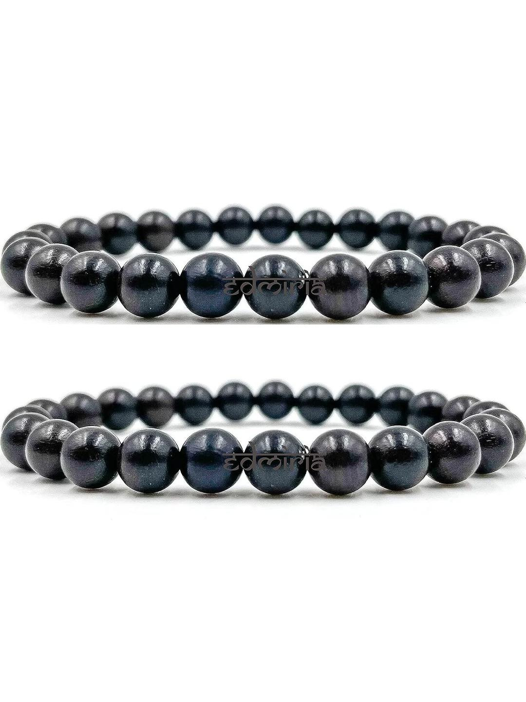 EDMIRIA Unisex Set of 2 Beaded Wood Elasticated Bracelets