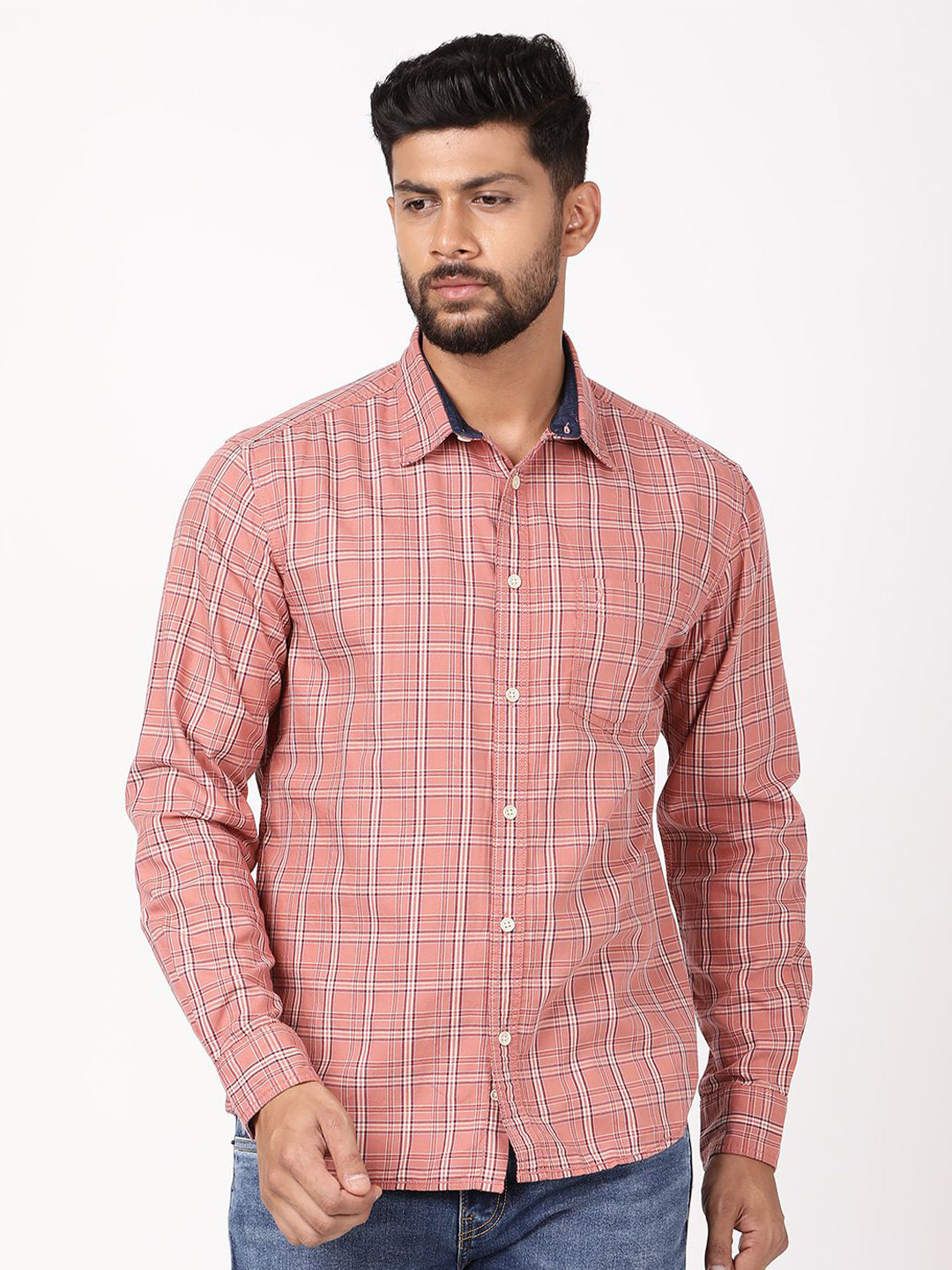 Indian Terrain Men Classic Fit Checked Spread Collar Pure Cotton Casual Shirt