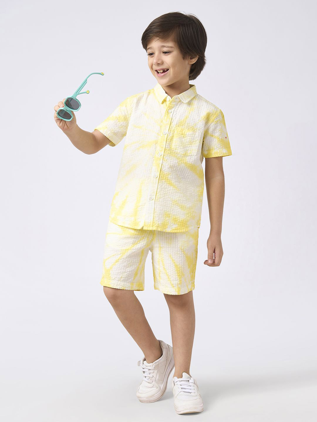 Ed-a-Mamma Boys Dyed Short Sleeves Pure Cotton Shirt With Shorts