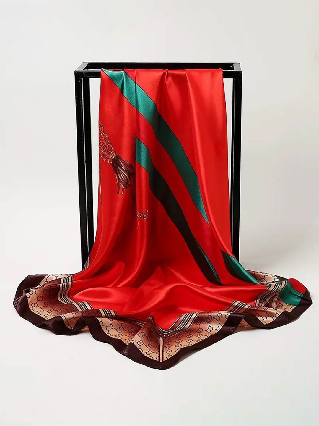 QUECY Abstract Printed Satin Scarf