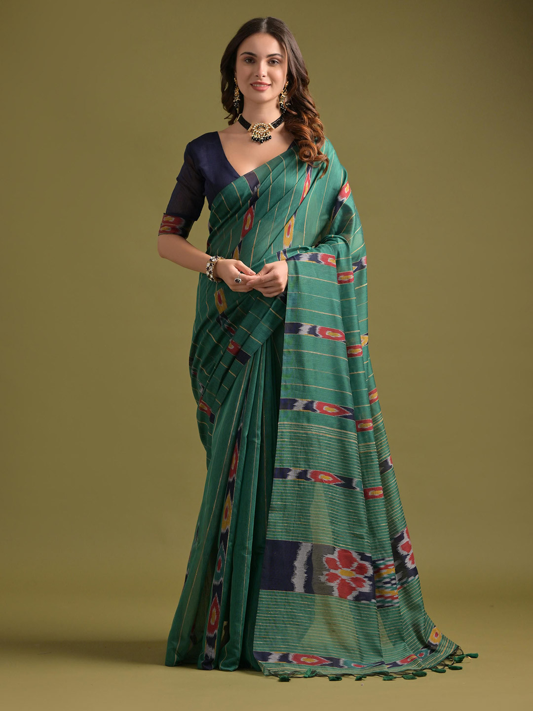 Moda Rapido Geomteric Woven Design Pure Cotton Ikat Saree