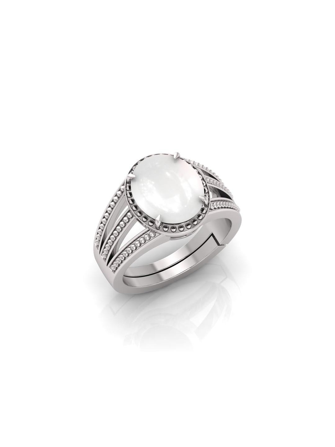 13.25 Ratti Moonstone Stone Certified Gemstone Silver Plated | Adjustable Ring With Lab Certificate