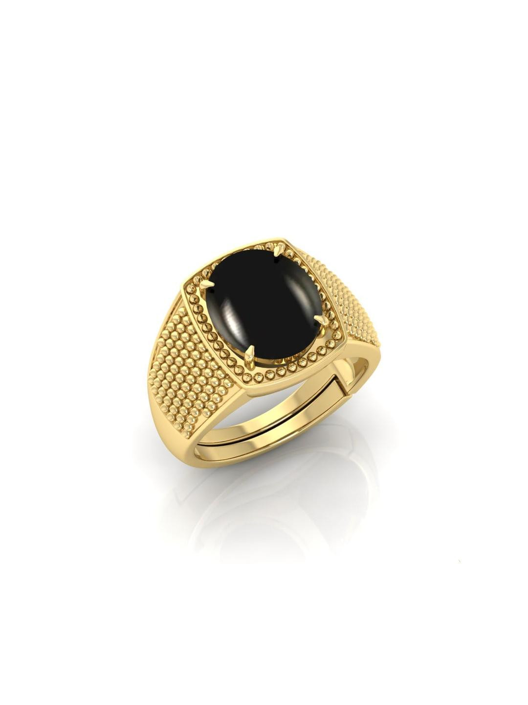 11.25 Ratti Black Agate Stone Hakik Gemstone Gold Plated Adjustable Ring