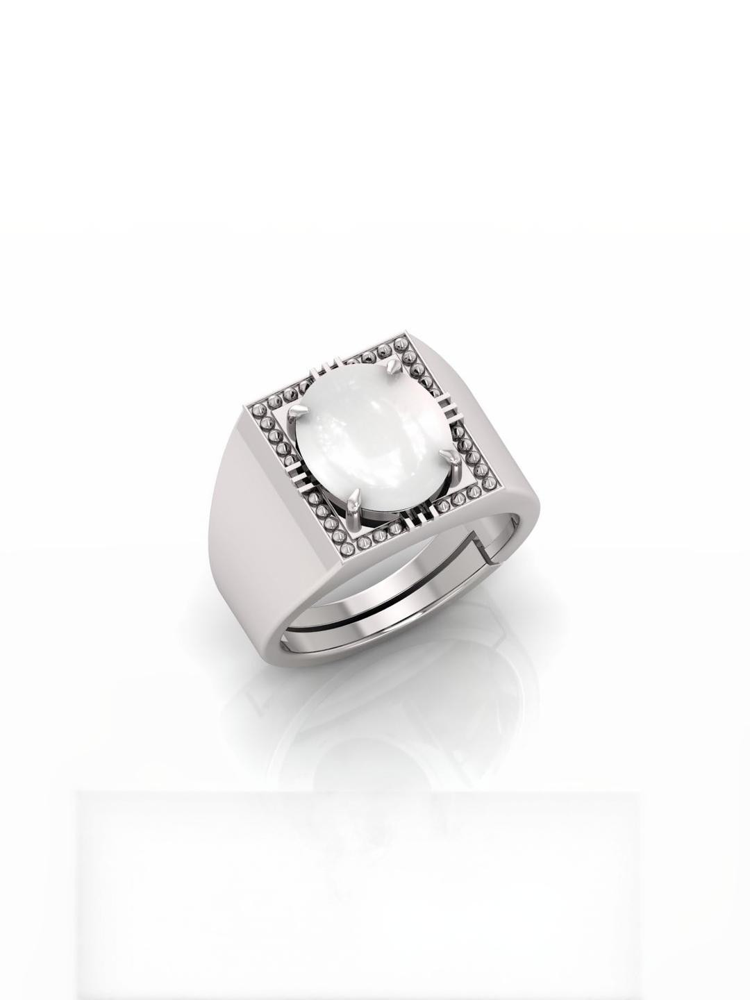 7.25 Ratti Moonstone Stone Certified Gemstone Silver Plated | Adjustable Ring With Lab Certificate