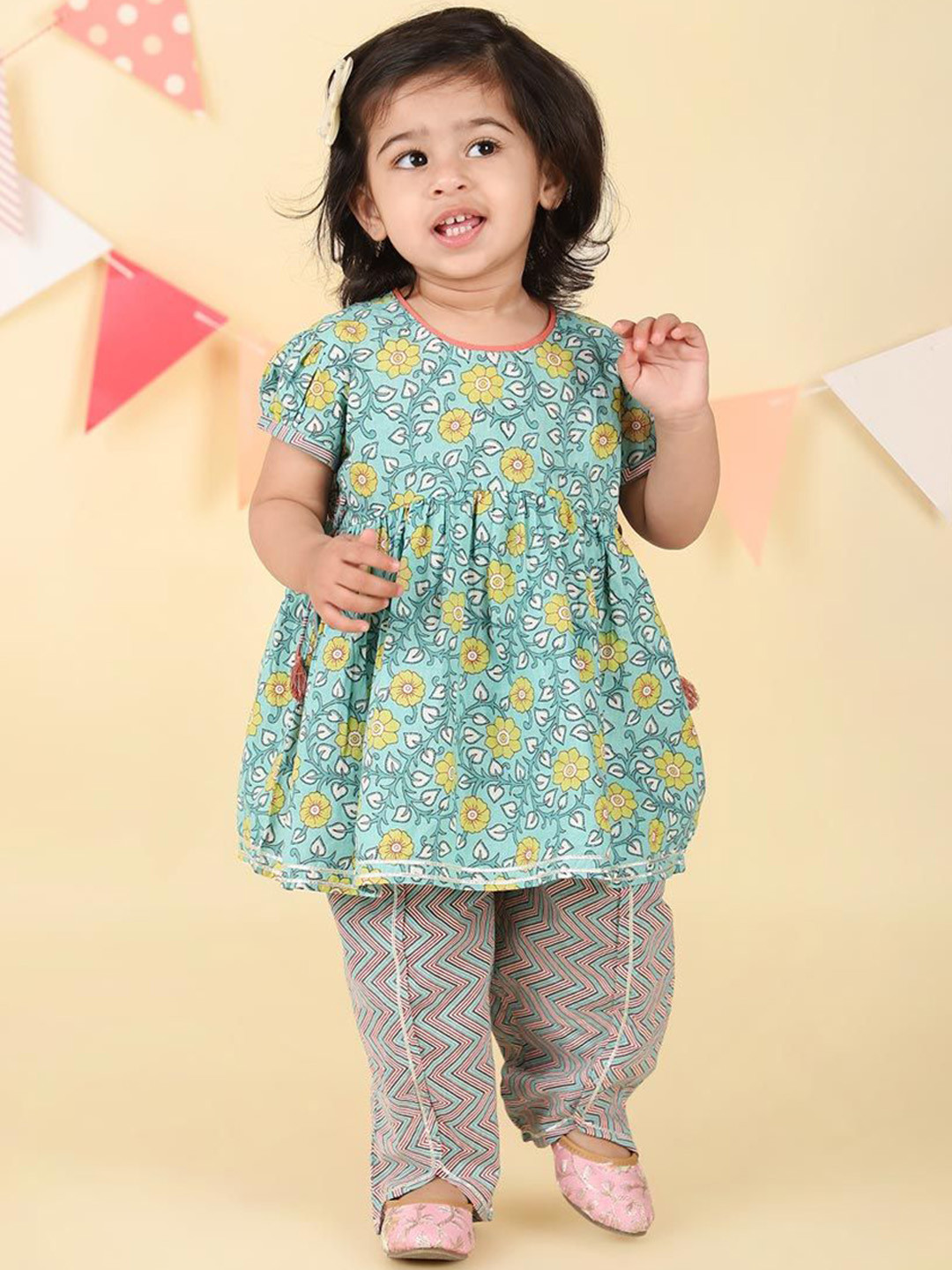Fabindia Girls Floral Printed Cotton Kurta with Palazzo
