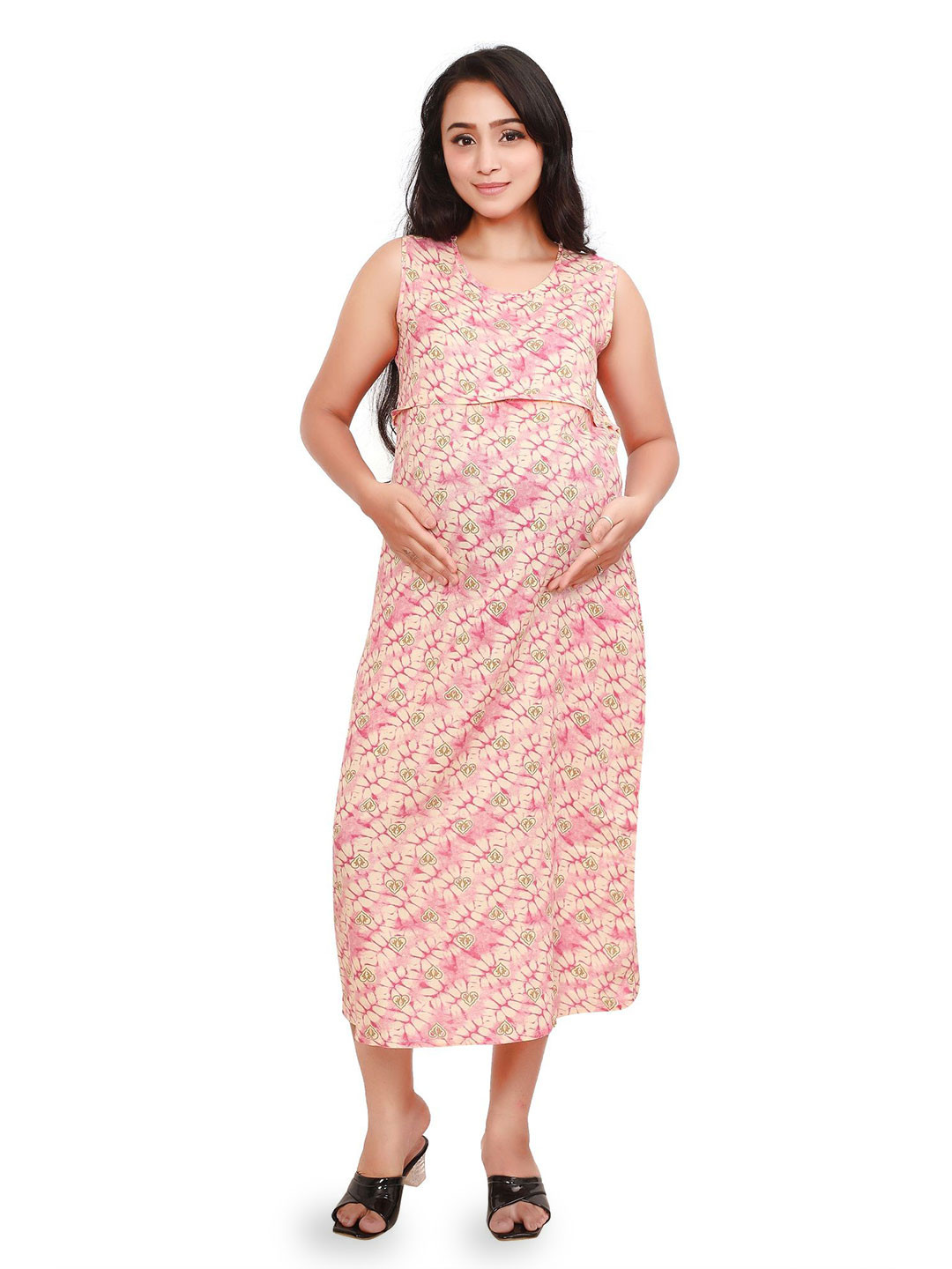 mama & bebe Women Maternity A-Line Midi Dress With Detachable Poncho