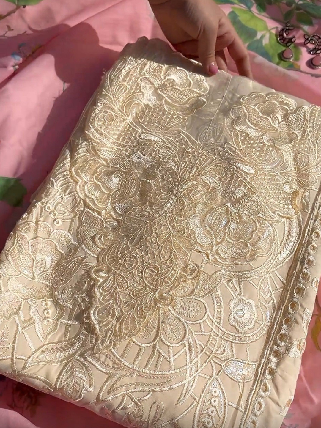 27 Drapes Floral Embroidered Sequinned Unstitched Dress Material