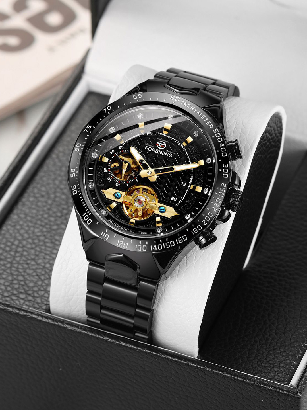 FORSINING Men Automatic Chronograph Watch Luxury Stainless Steel Design