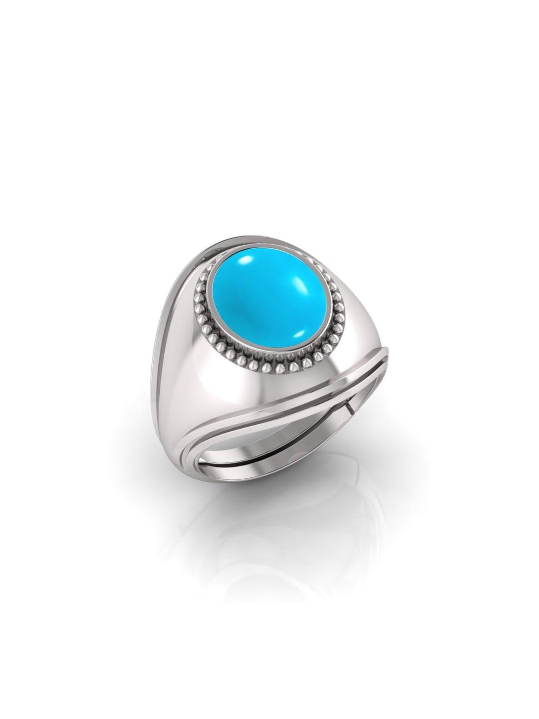 12.25 Ratti Turquoise Stone Original Certified Firoja Gemstone Silver Plated | Adjustable Ring