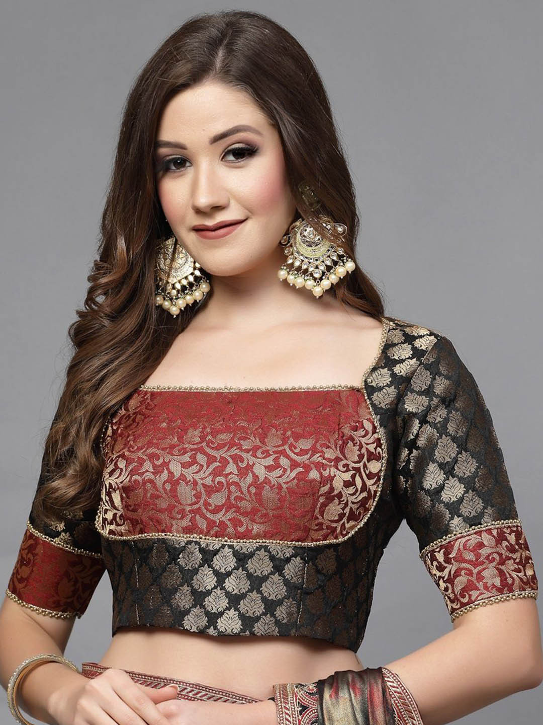 Utsav Fashion Women Woven Designed Square Neck Brocade Back Tie Up Blouse