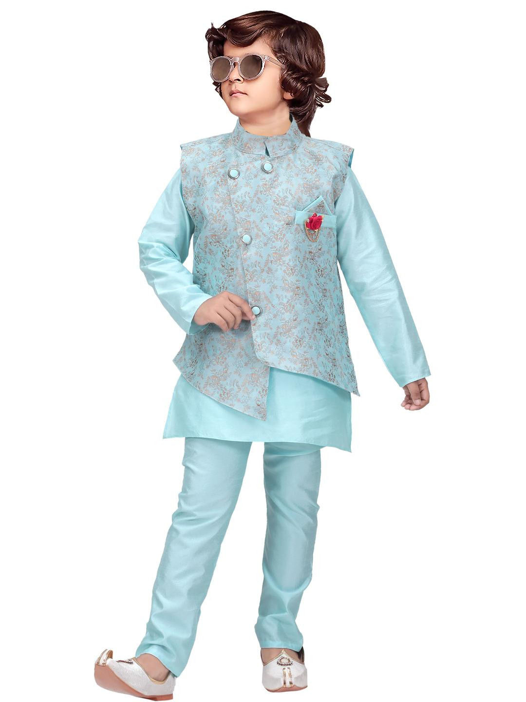 KL COLLECTION Blue Silk Blend Clothing Set