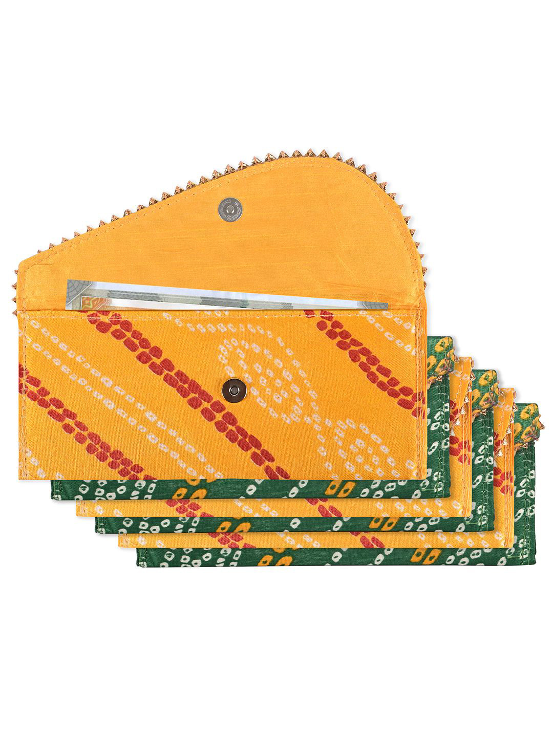 Kuber Industries Set Of 6 Bandhani Printed Waterproof Leather Money Envelopes