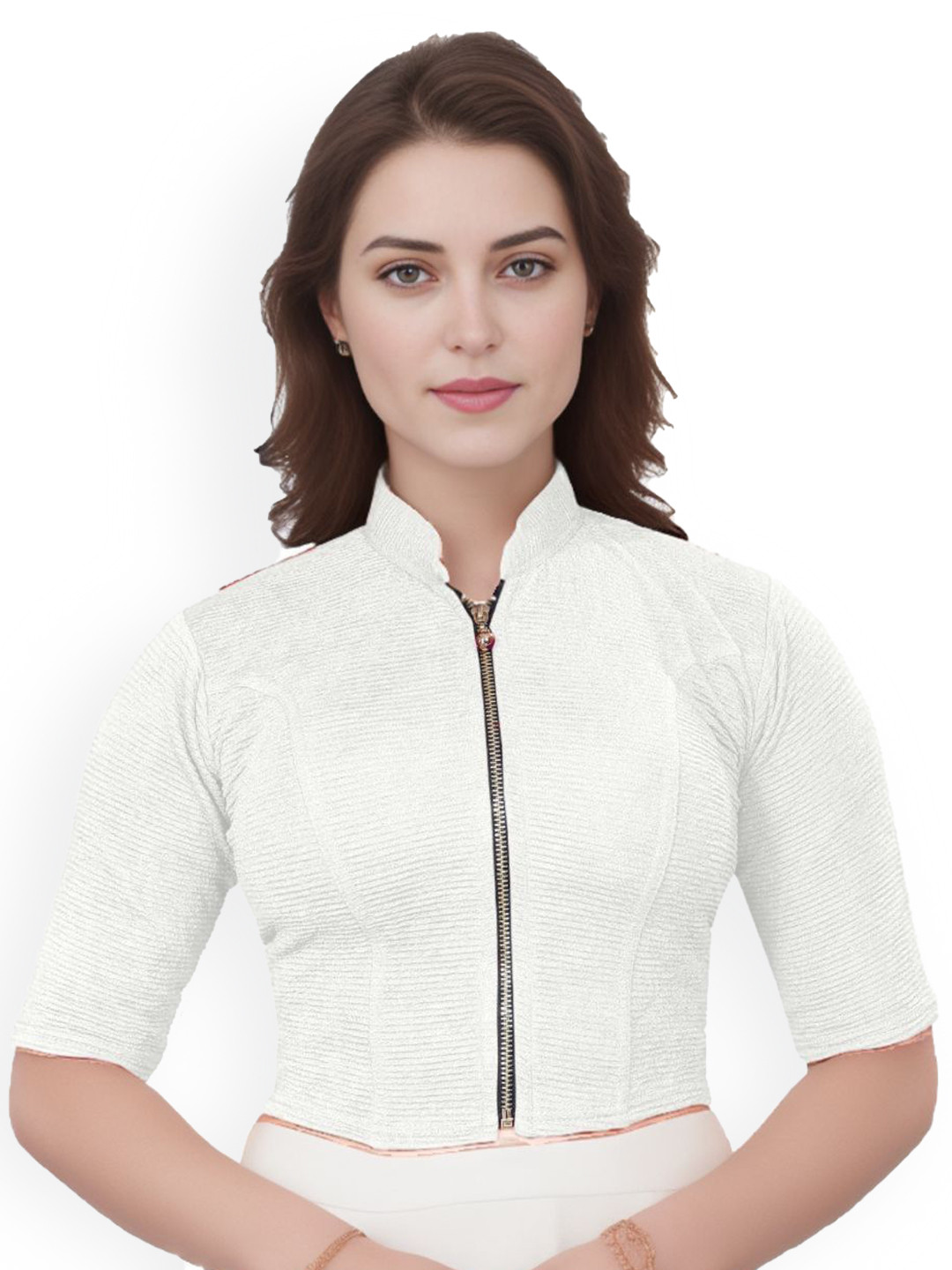 SS Sanket Synthetics Mandarin Collar Full Zip Saree Blouse