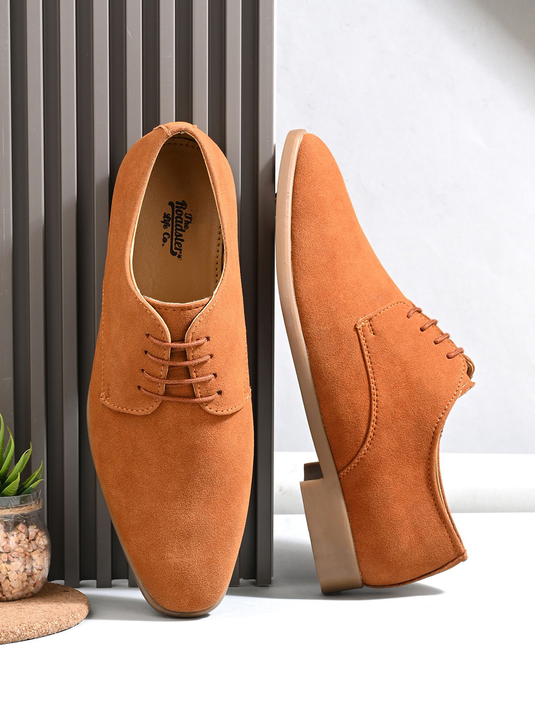 The Roadster Lifestyle Co Lace Up Round Toe Leather Lightweight Derbys Loafers