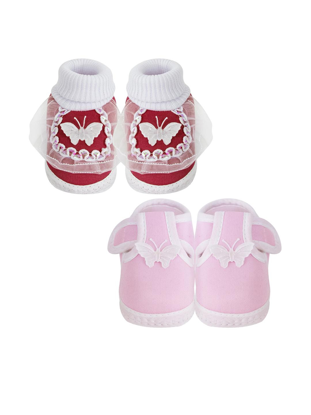 Neska Moda 0 To 6 Months Newborn Baby Boys & Baby Girls Set Of 2 Pair Soft Cotton Butterfly Booties