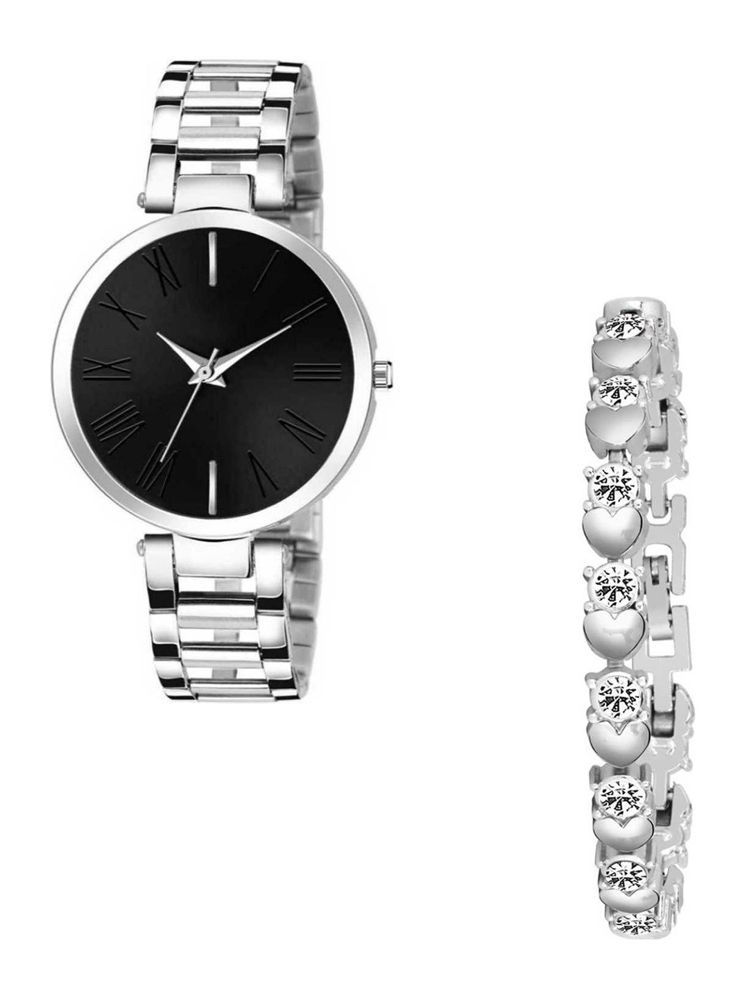 CSAMON Women Dial & Stainless Steel Straps Watch Black Dial titan Silver Bracelet