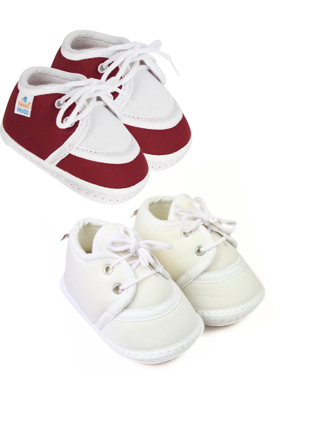 Neska Moda Newborn Baby 6 To 12 Month 2 Pair Combo Skin Friendly Soft Cotton Lace Shoes Booties