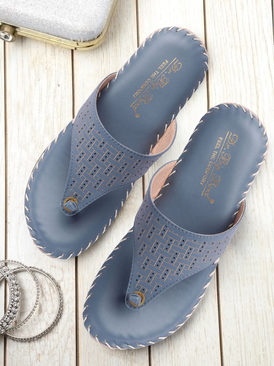 BIG BIRD FOOTWEAR Women T-Strap Flats with Laser Cuts