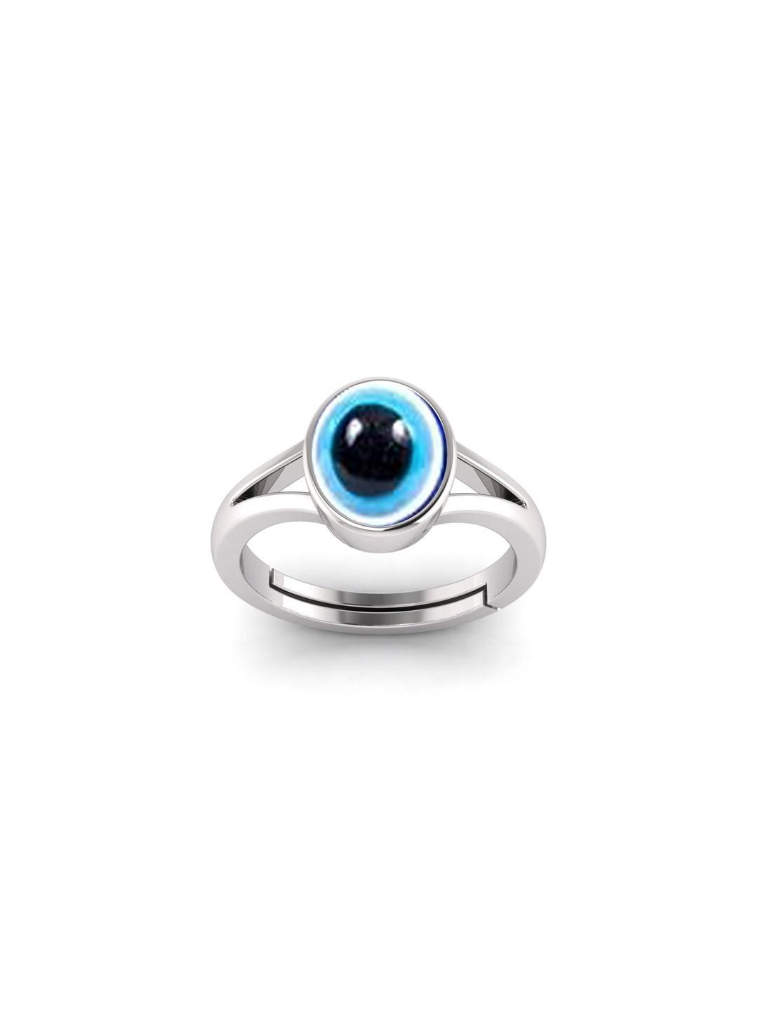 Blue Evil Eye Protection Sterling Silver Plated Finger Ring, Evil Eye Ring