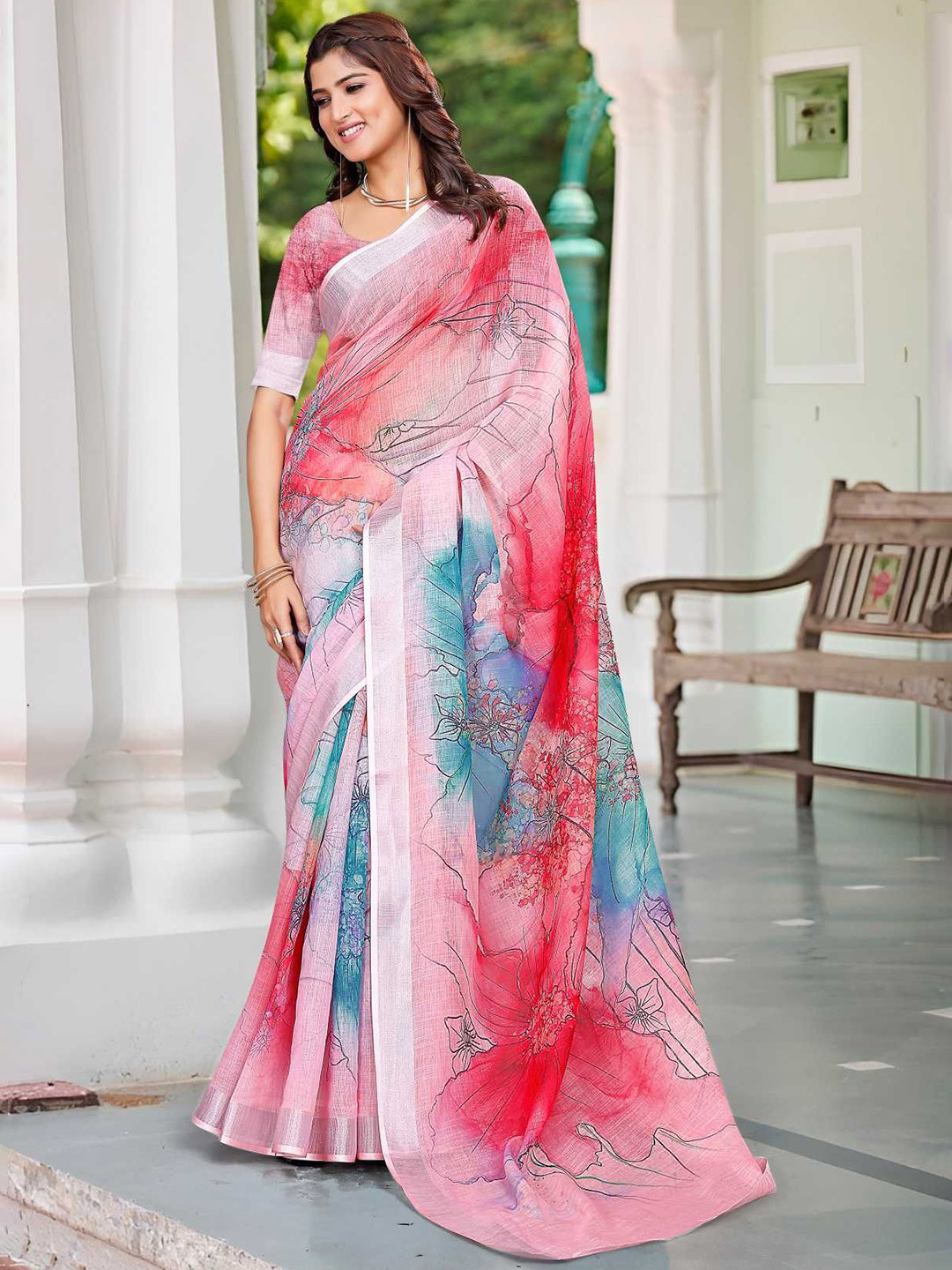 Sidhidata Beautiful Floral Printed Zari Saree