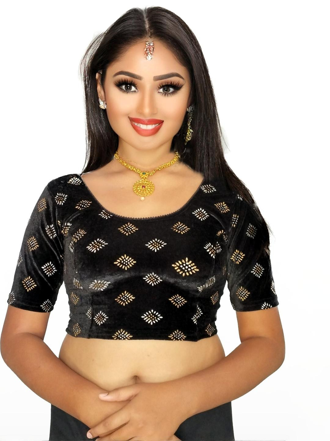 PU FASHION Women Black Saree Blouse