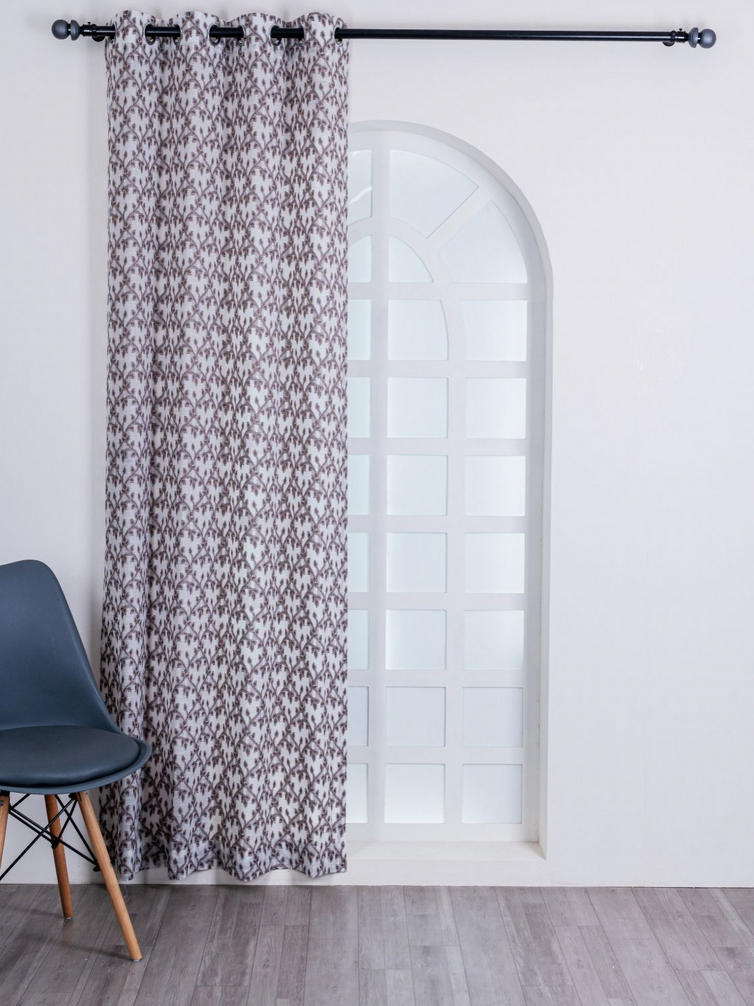 Parda Online Brown & White Self Design Sheer Linen Door Curtain