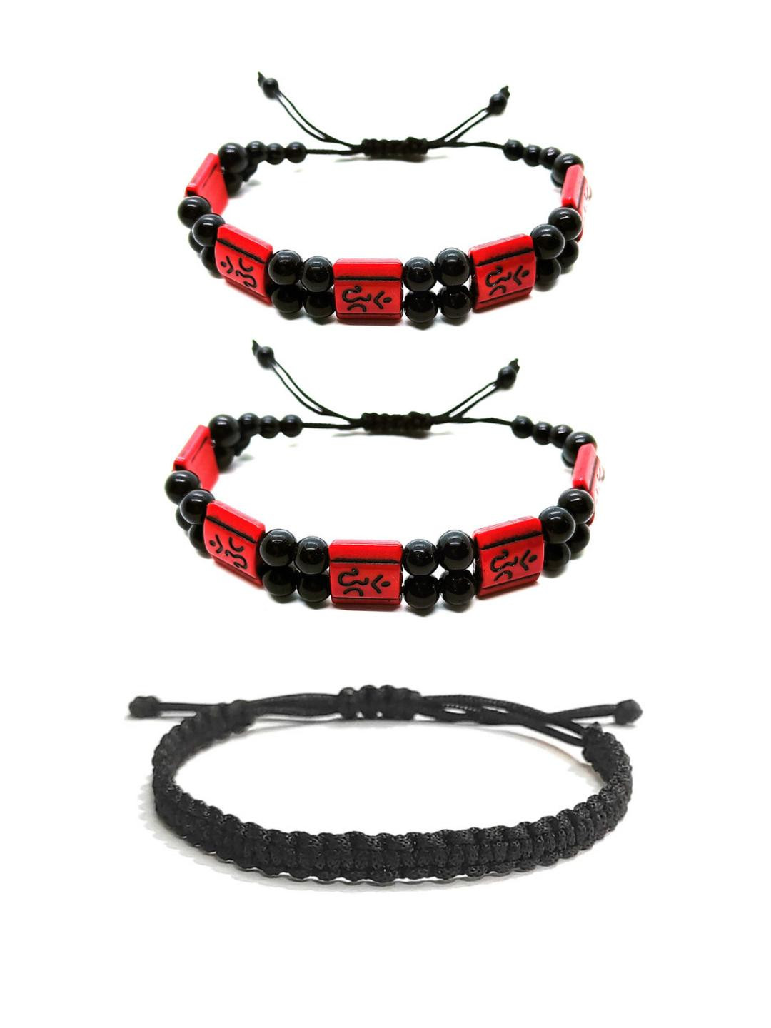 Dynamic Retail Global Women Pack Of 3 Black & Red Beaded Drawstring Bracelets