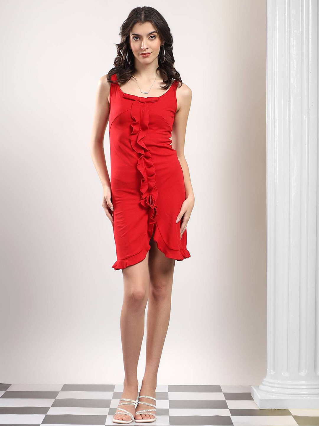 Stylecast X Kotty Women Cherry Red Ruffled Bodycon Dress