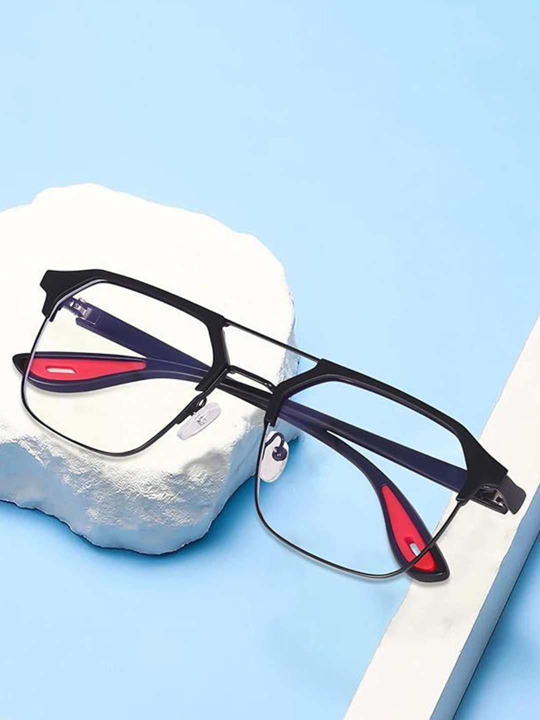 DEXENT COLLECTION Unisex Clear Lens & Black Square Sunglasses with