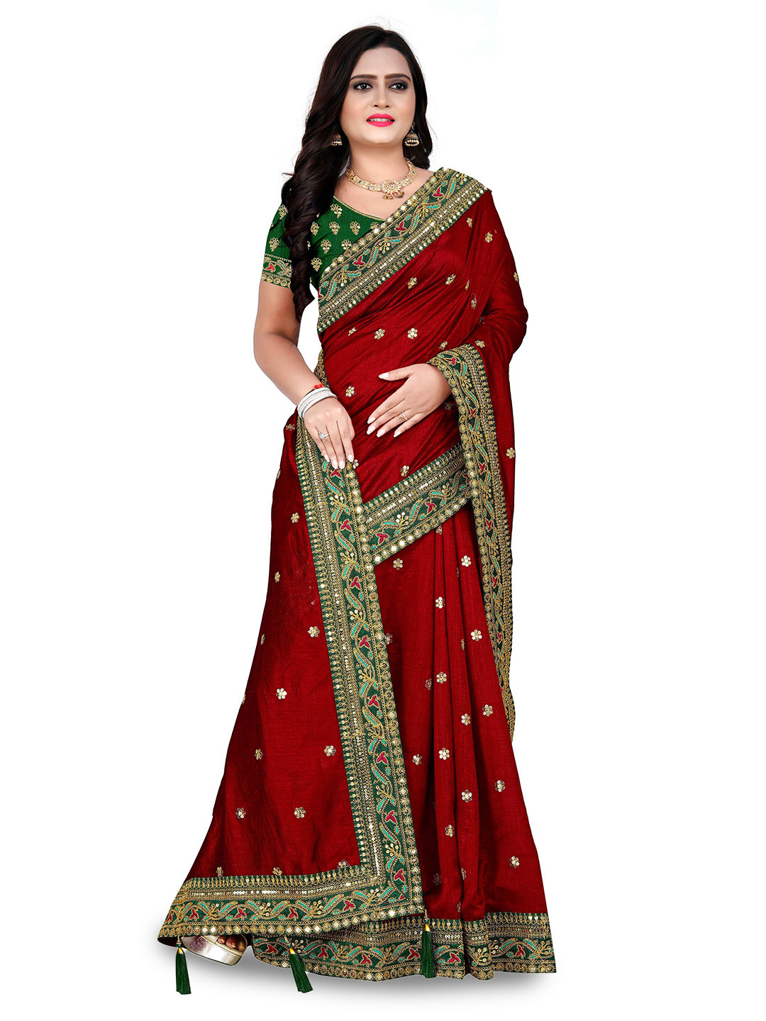 A.G.M.G FASHION Ethnic Motifs Embroidered Saree