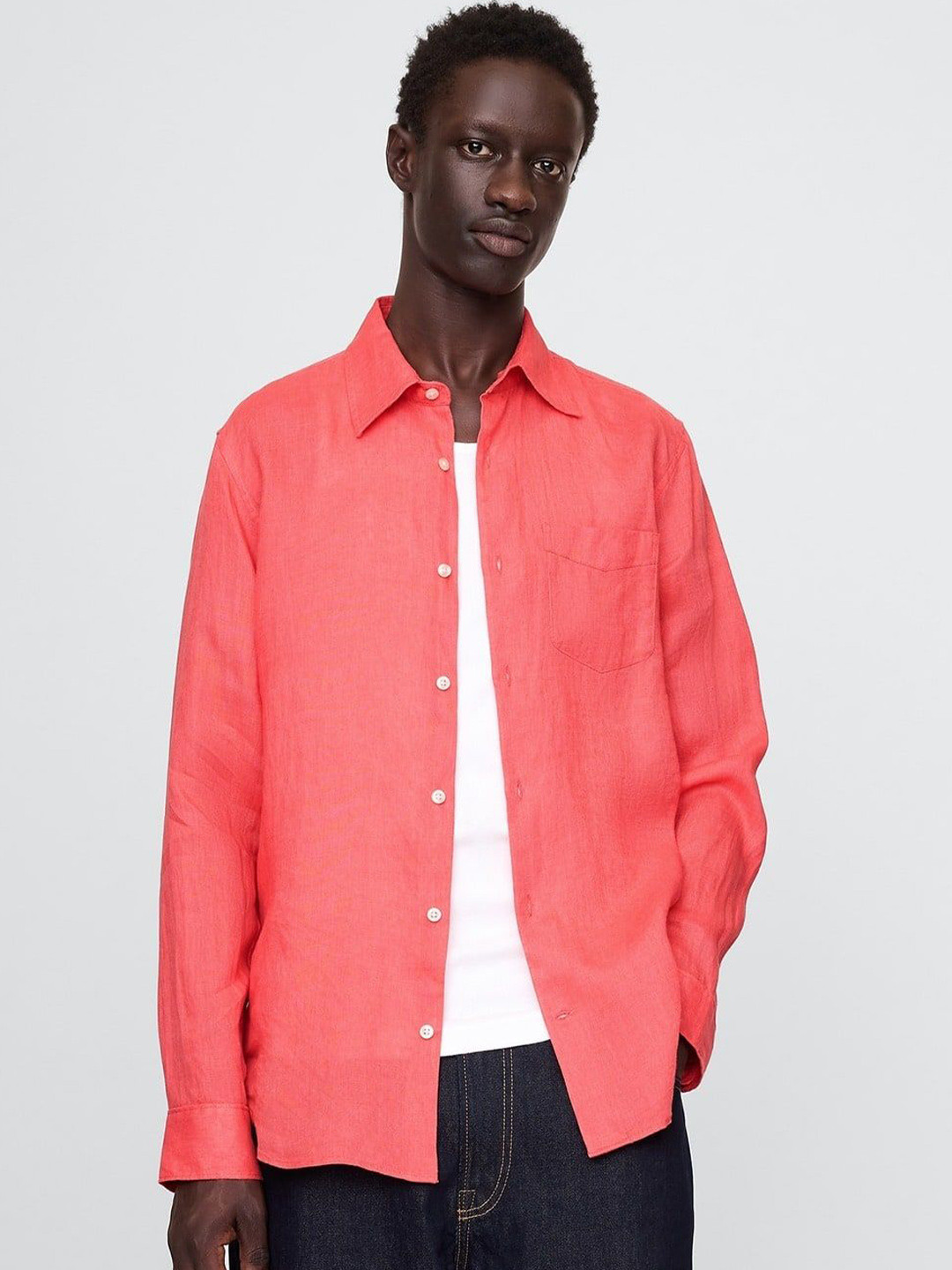 GAP Linen Spread Collar Shirt with Patch Pocket