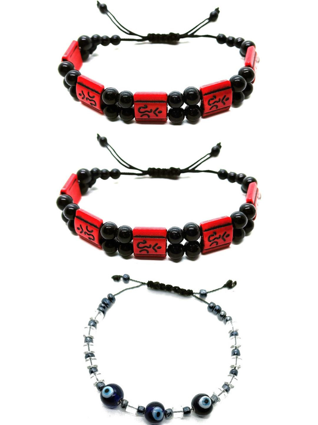 Dynamic Retail Global Women Pack Of 3 Black & Red With Evil Eye Beaded Drawstring Bracelet
