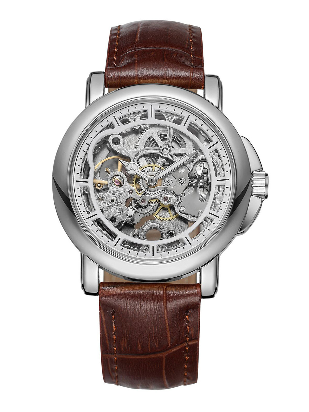 FORSINING Men Semi-Automatic Skeleton Watch with Leather Band