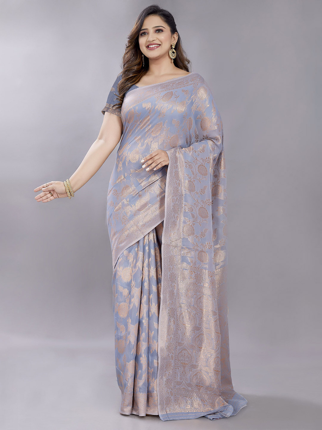 Rani Saahiba Ethnic Motifs Woven Design Zari Chanderi Saree With Blouse Piece