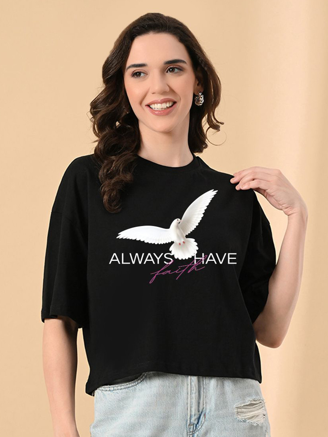 OWL MINK Women Graphic Printed Round Neck Pure Cotton T-shirt