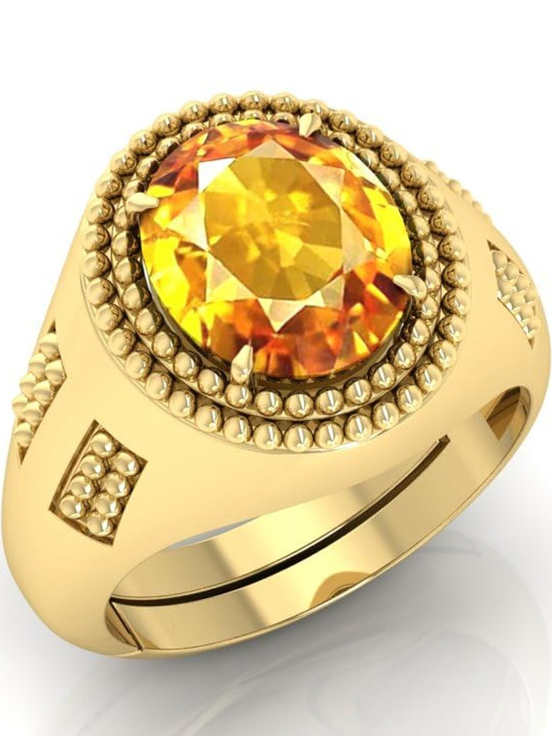 5.25 Ratti Pukhraj Stone Original Certified Yellow Sapphire Gemstone Gold Plated | Adjustable Ring