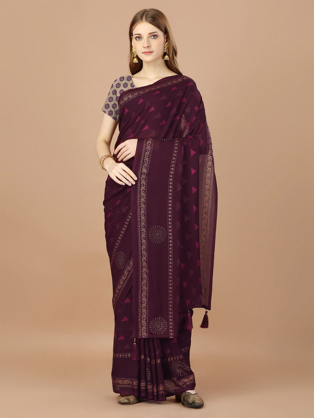 HERE&NOW Printed Saree With Patola Border and Tassels on Pallu