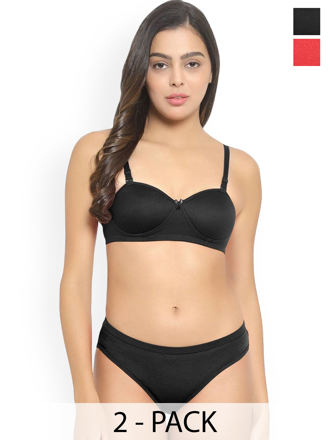 Samvar Pack Of 2 Cotton Lightly Padded Lingerie Set Demi-Set_R,Bl