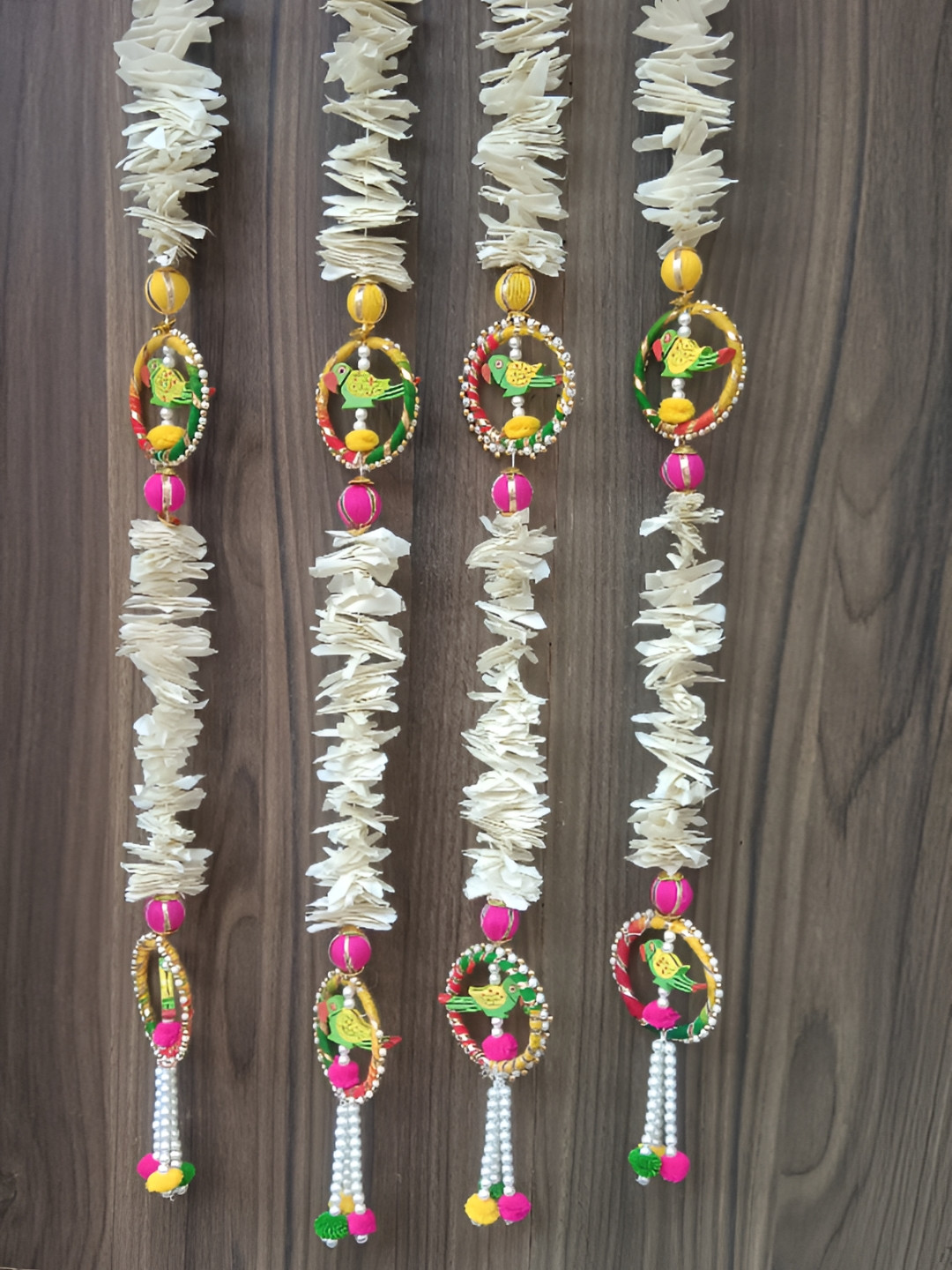 Nutts White & Pink 4 Pieces Paper Gajra Hanging Garlands