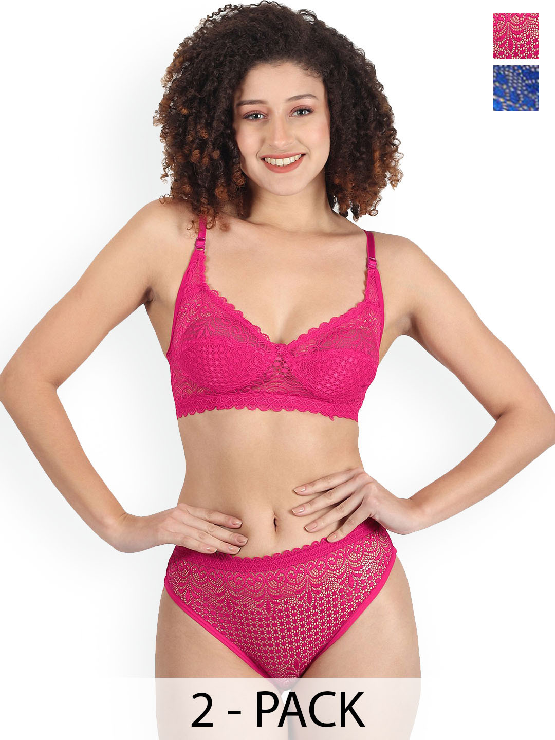 Samvar Pack Of 2 Self-Design Non Padded Lingerie Sets B-Rain-Set_B,P