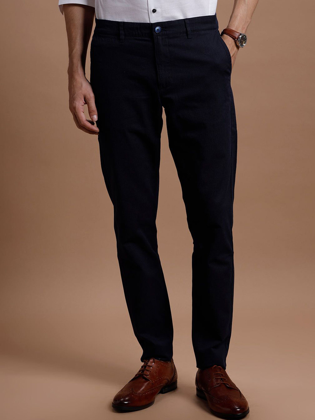 The Collection Men Striped Tailored Slim Fit Mid-Rise Flat-Front Chinos Trousers
