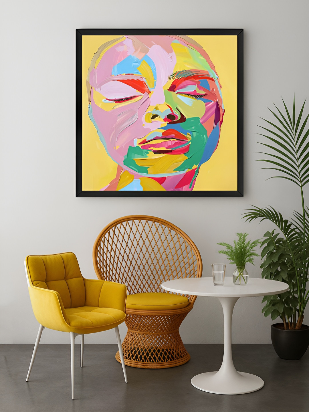 999Store Yellow & Pink 1 Piece Expressionist Face Canvas Wall Art