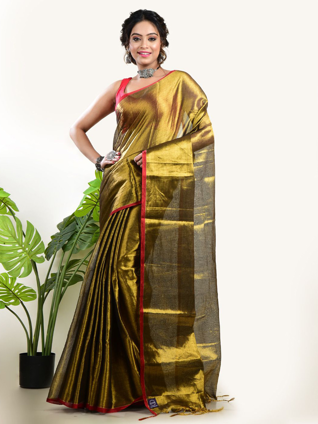 AAKAR Women Solid Tissue Saree