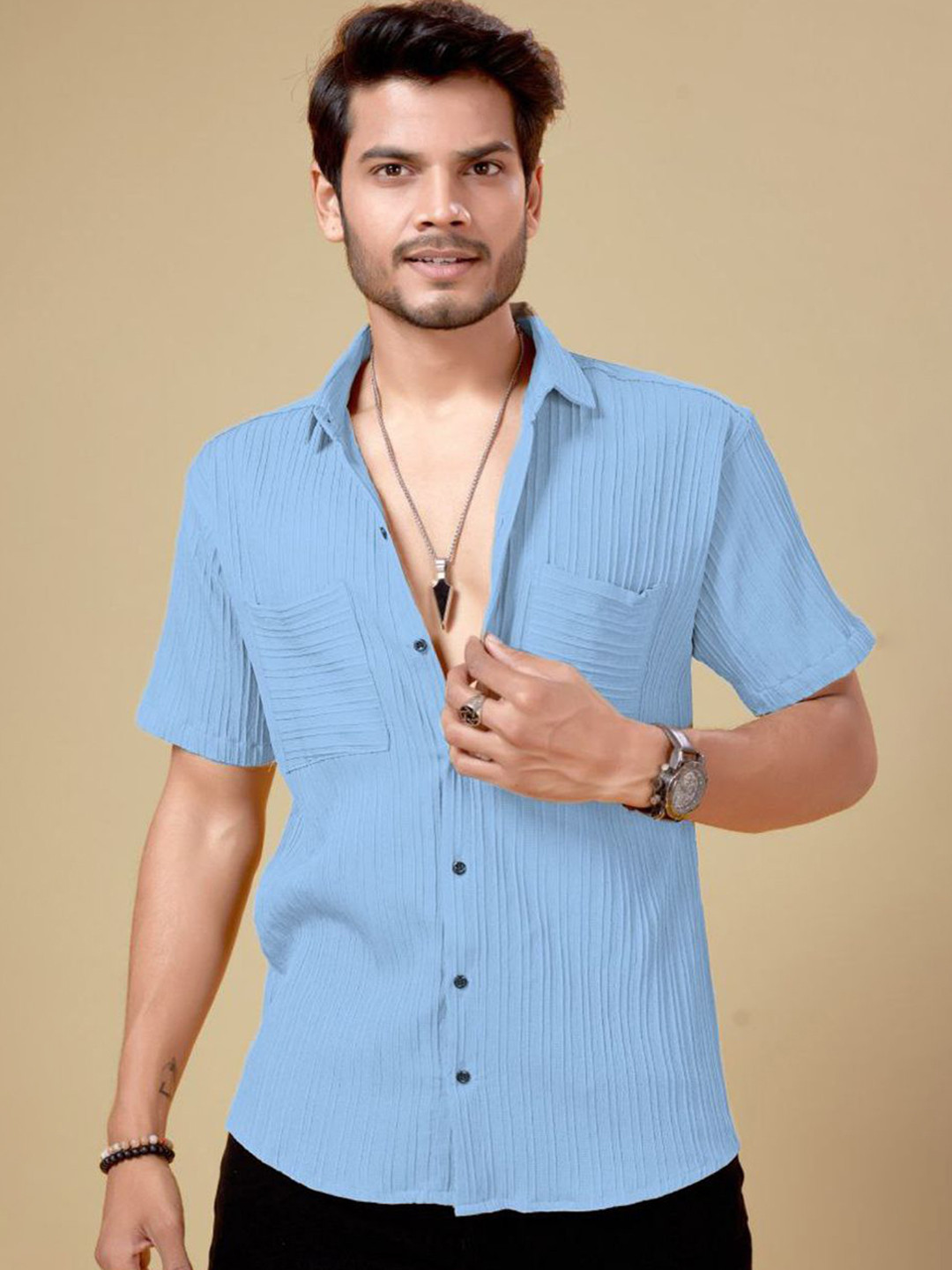 MARMIC FAB Striped Spread Collar Classic Pockets Shirt