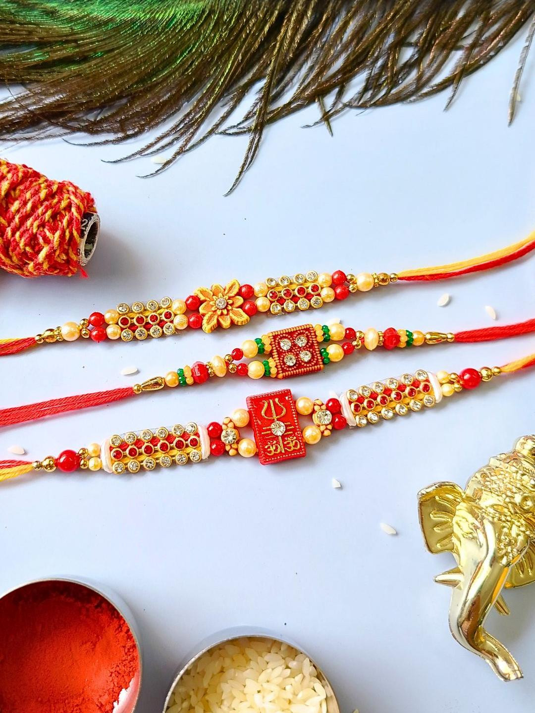 3Pcs Rakhi for Brother Set Of 3 Traditional Dori Handmade Rakhi Combo for Brother