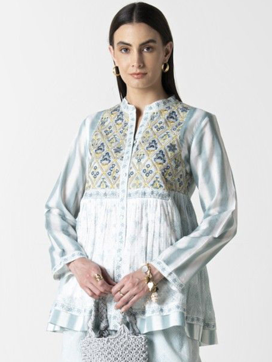 STIL O STITCH Ethnic Motifs Printed Mandarin Collar Tunic With Trouser