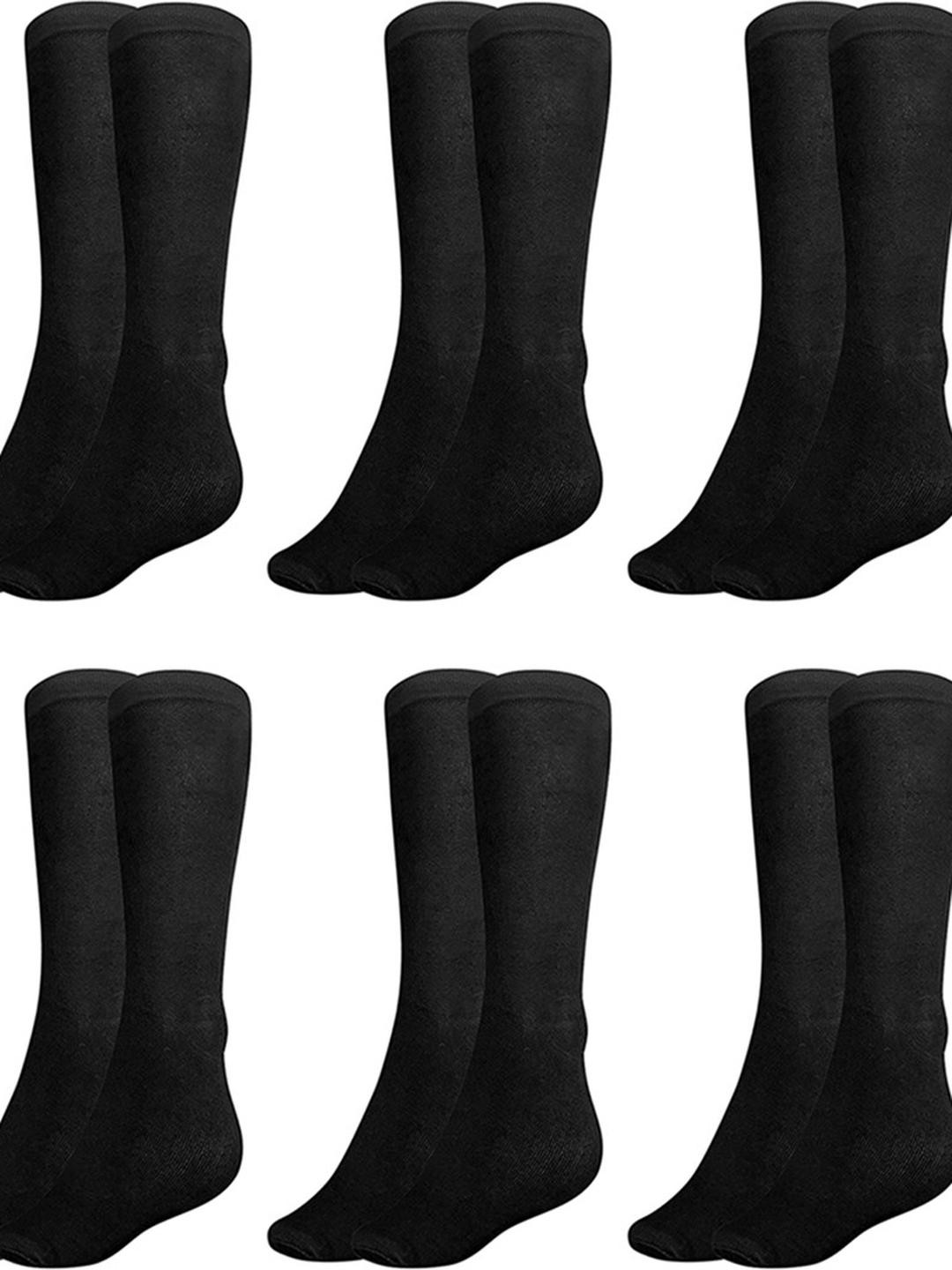 MUKHAKSH Unisex Cotton Plain Black Pair Of 6 Calf Socks