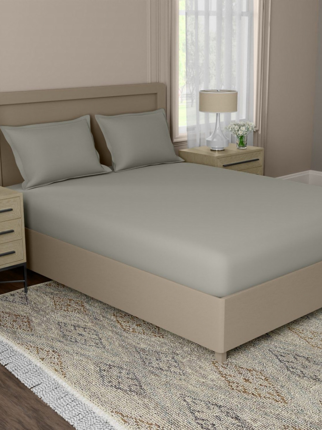 home expressions Grey Cotton 500 TC King Bedsheet 274 m X 274 m